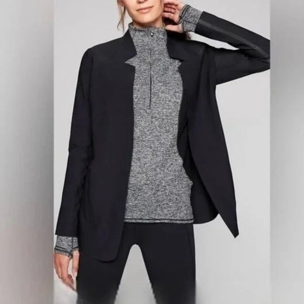 Athleta NWT black Stellar travel modern minimal stretch modern open blazer LT